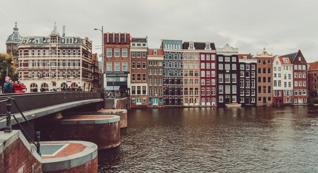 Amsterdam canals and skyline photo