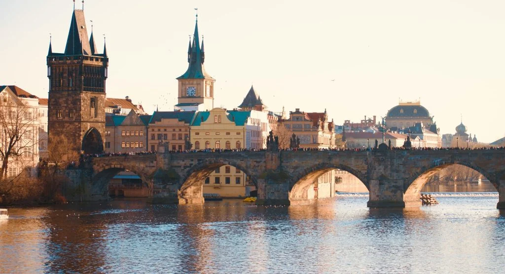 Prague skyline with Vltava River