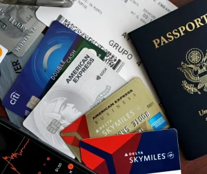 Travel safety preparation with passport copies, medicine, and notes