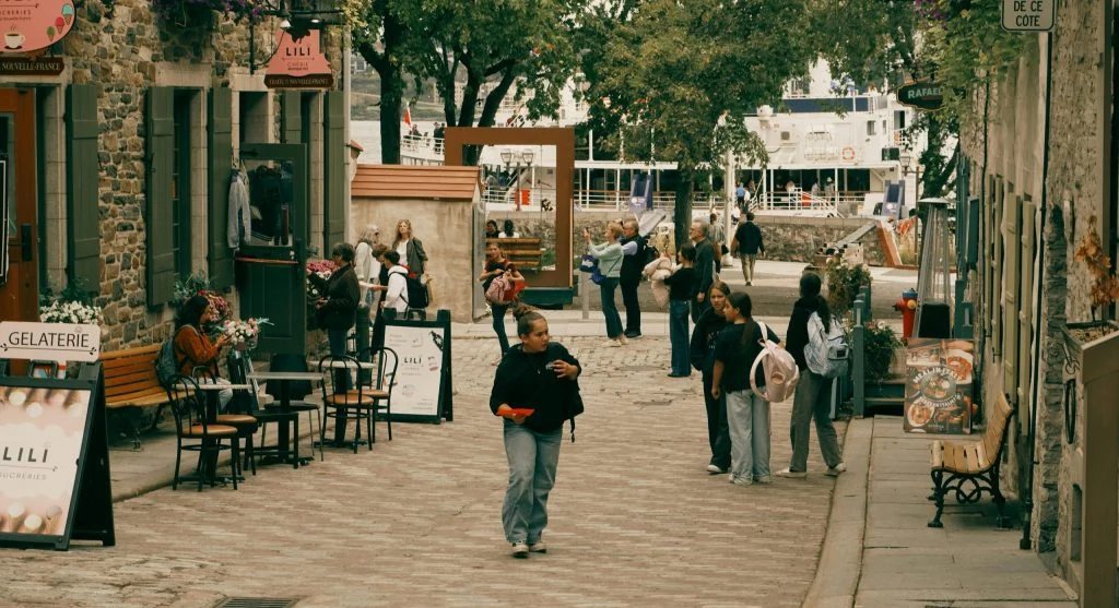 traveler taking photo without blocking walkway