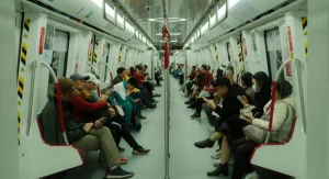 travelers riding train calmly