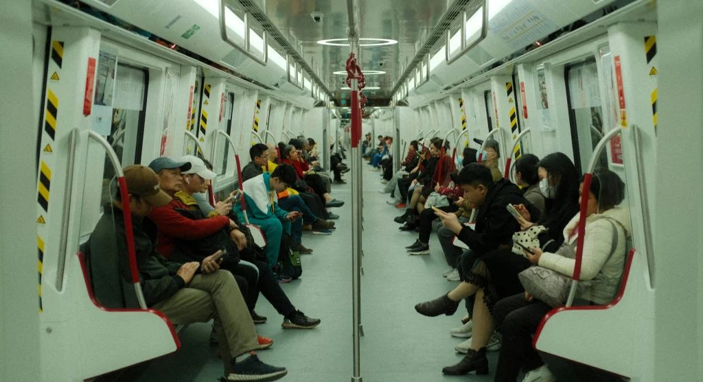 travelers riding train calmly